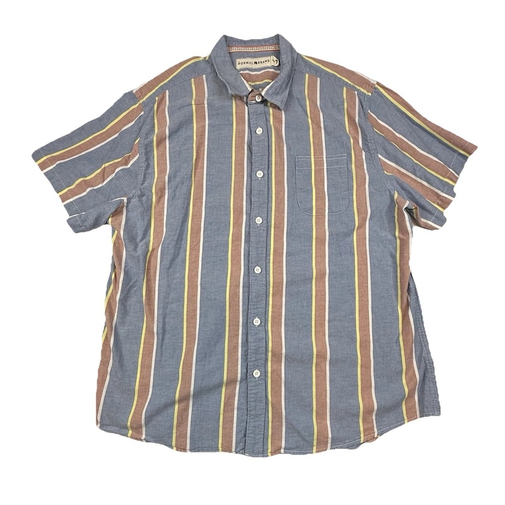 The Normal Brand Blue Striped Short Sleeve Button Up Shirt Mens XXL 100% Cotton